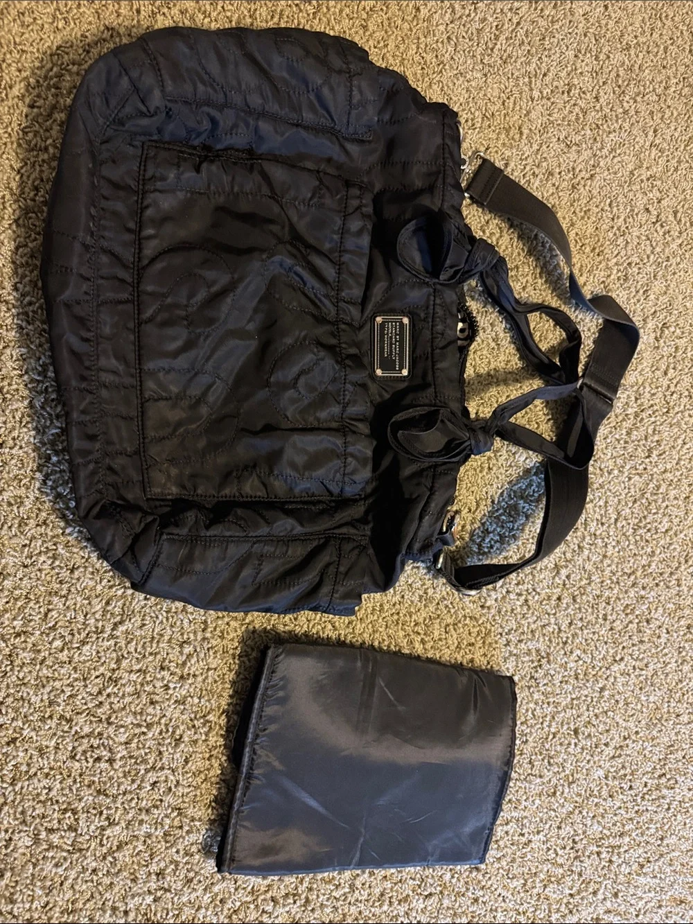 Marc by Marc Jacobs Black Quilted Tote with Metal Logo Plate